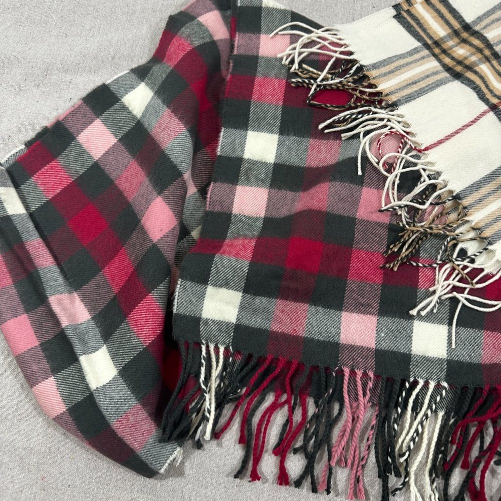 Scarf Bundle set of 2 Plaid fringe acrylic winter warm - Picture 2 of 4